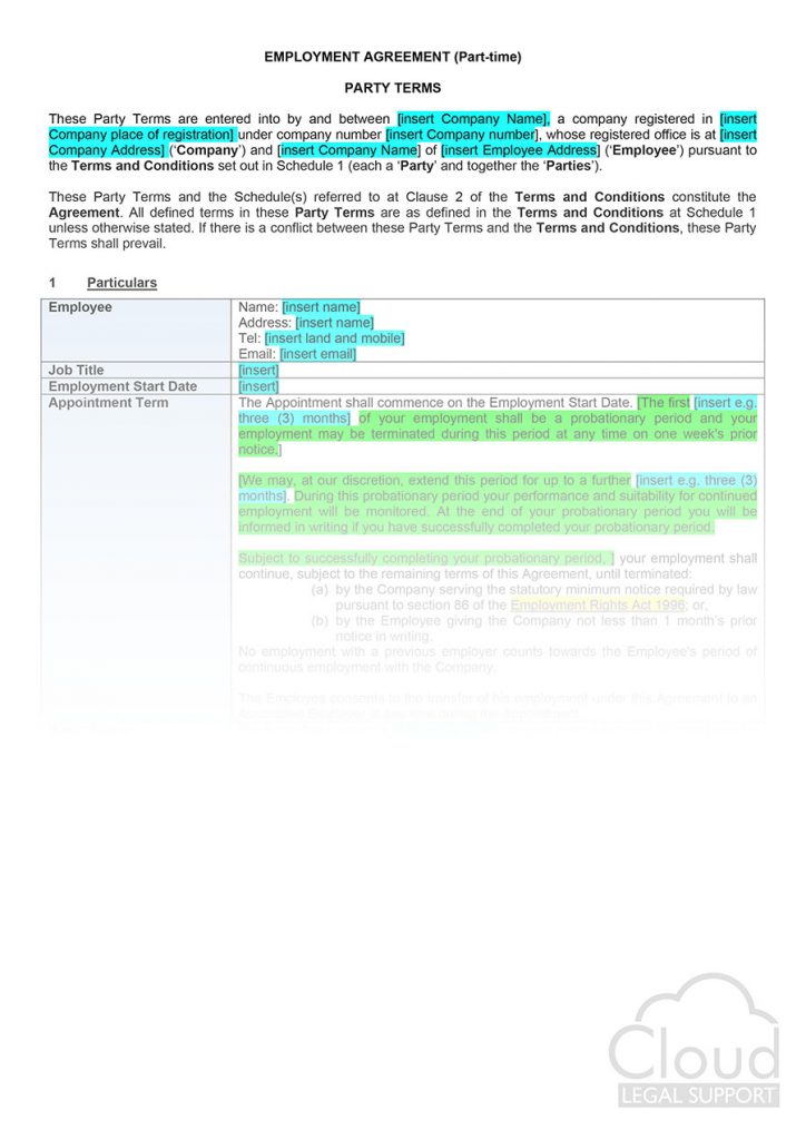 Employment contract (part-time) - CloudLegal Support